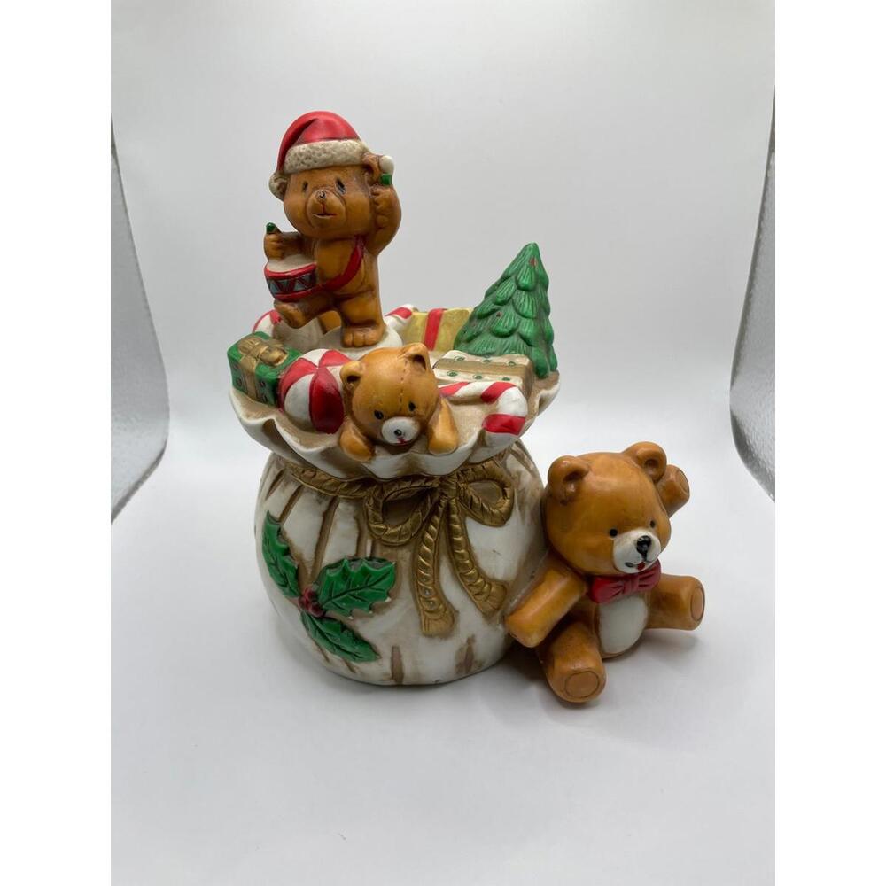 Vintage Sanyo Christmas Music Box, Here Comes Santa Claus, Holiday Bear Presents